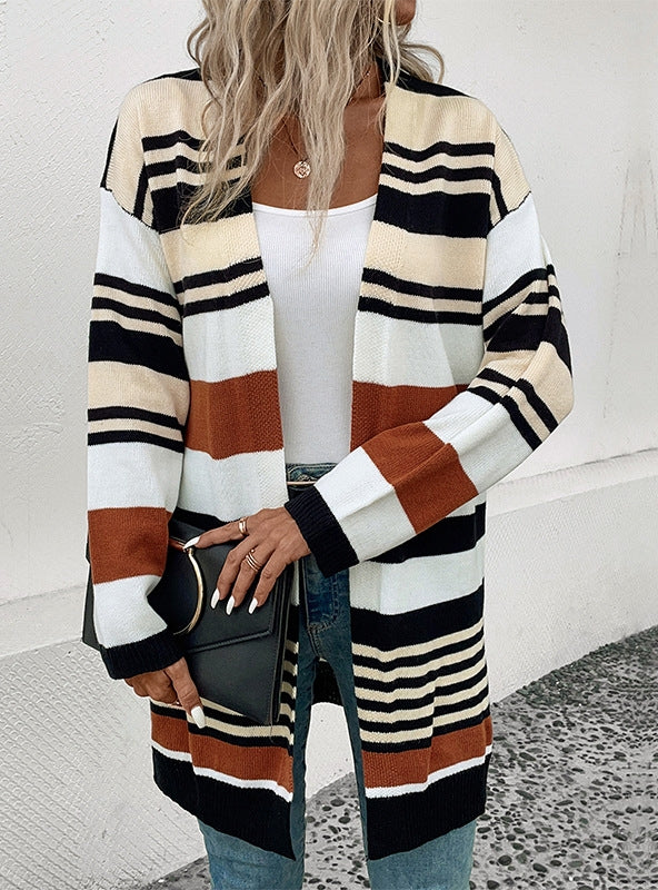 Color Matching Long Cardigan Sweater