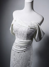 White Mermaid Lace Pearls Wedding Dress