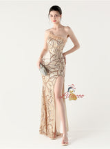 Mermaid One Shoulder Sequins Feather Prom Dress