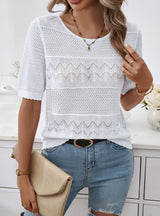 Round Neck Hollow Short Sleeve Sweater