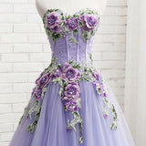 Purple Tulle Embroidery Appliques Sweetheart Neck Prom Dress