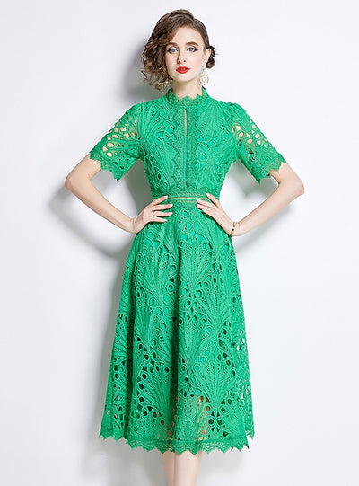 Women Short Sleeve Lace Dress