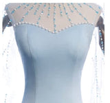Sexy Light Blue High Neck Beading Prom Dress