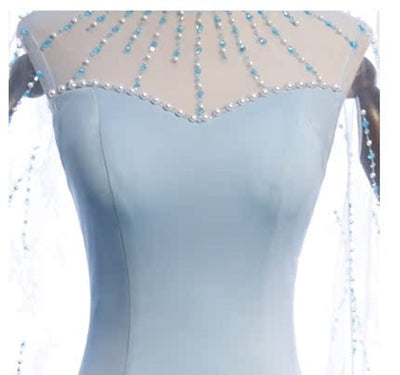 Sexy Light Blue High Neck Beading Prom Dress