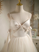 Ivory Tulle Satin Pearls Homecoming Dress