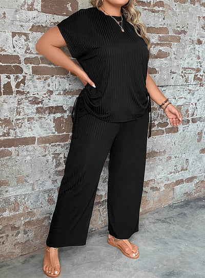 Round Neck Loose Short-sleeved T-shirt Wide-leg Pants Suit