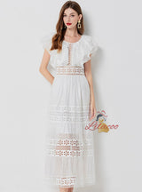White Openwork Lace Seaside Holiday Dress