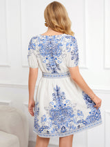 V-neck Short Sleeve Print Dress