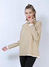 Pile Neck Elastic Knitted Loose Pullover Shirt