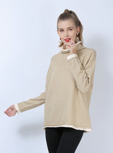 Pile Neck Elastic Knitted Loose Pullover Shirt