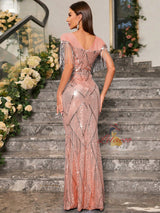 Round Neck Contrast Sequined Dress