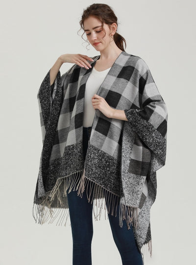 Fringed Shawl Fashion Plaid Split Cloak
