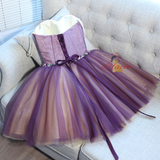 Purple Tulle Strapless Beading Homecoming Dress