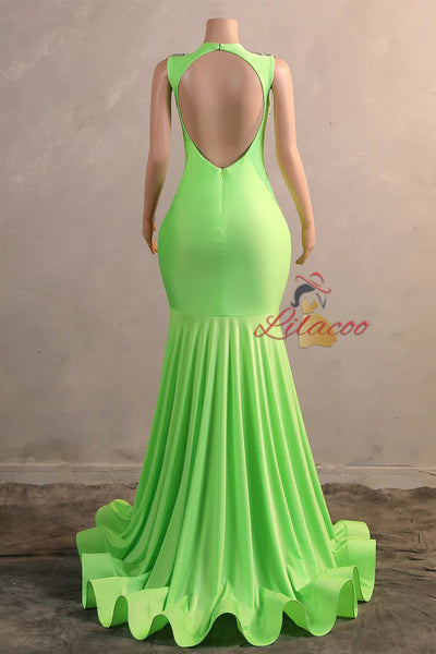 Green Mermaid Crystal Prom Dress