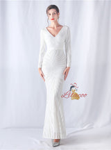 Mermaid V-neck Long Sleeve Sequins Prom Dress