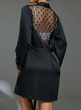 Mesh Polka-dot Stitching Silk Bathrobe Pajamas