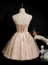 Champagne Tulle Sequins Homecoming Dress