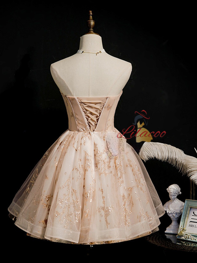 Champagne Tulle Sequins Homecoming Dress