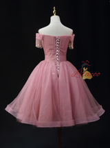 Pink Tulle Sequins Beading Homecoming Dress