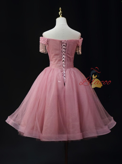 Pink Tulle Sequins Beading Homecoming Dress