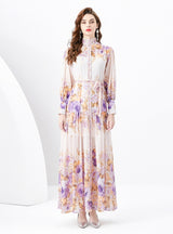 Retro Long Sleeve Slim Printed Dress