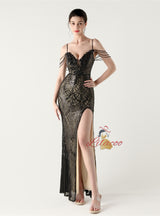 Mermaid Sequins Spaghetti Straps Beading Prom Dress