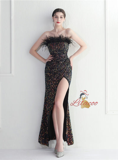 Mermaid Sequins Strapless Prom Dress