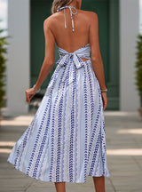 Open-back V-neck Sling Printed Dress