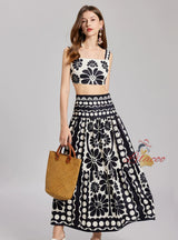 Polka-dot Sling Top+High Waist Skirt Ttwo-piece Suit