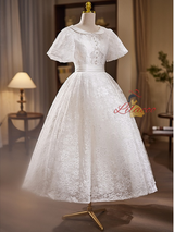 White Lace Puff Sleeve Wedding Dress