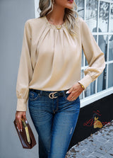 Long-sleeved Solid Color Pleats Shirt