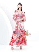 V-neck Slim Long Sleeve Printed Dress