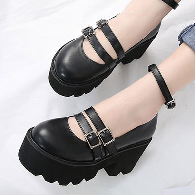 Retro Round-headed Thick Heel Shoes