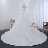 White Satin High Neck Backless Wedding Dress