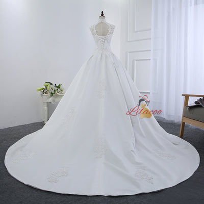 White Satin High Neck Backless Wedding Dress