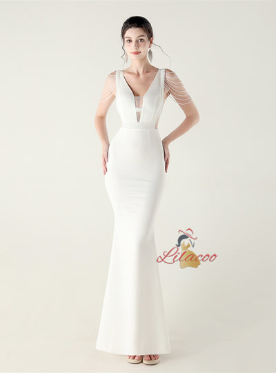 Mermaid V-neck Beading Prom Dress