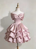 Pink Satin Off the Shoulder Tiers Homecoming Dress