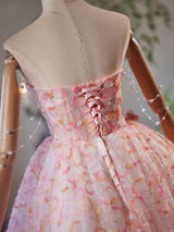 Pink Tulle Strapless Beading Homecoming Dress