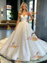 White Sequins Strapless Wedding Dress