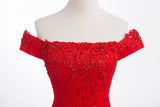 Red Mermaid Lace Off the Shoulder Beading Prom Dress