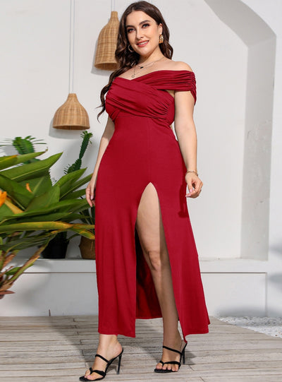 Plus Size Off-the-shoulder Split Long Dress