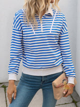 Long Sleeve Striped Loose Polo Neck Top