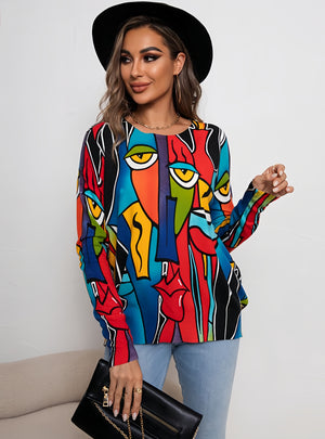 Long Sleeve Round Neck Printed Sweater