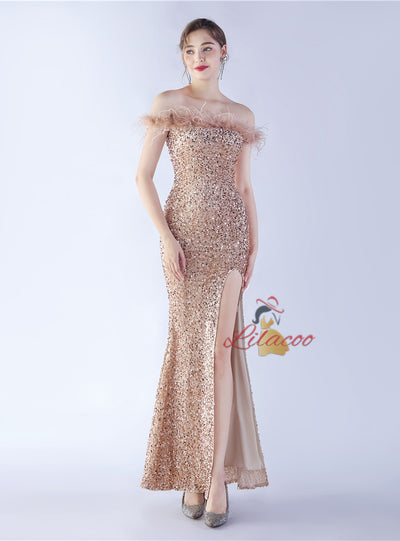 Mermaid Split Off the Shoulder Sequins Prom Dress