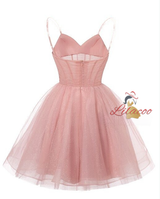 Pink Tulle Sequins Spaghetti Straps Homecoming Dress