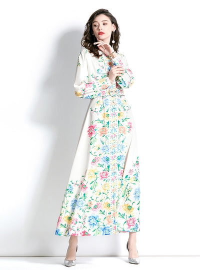 Long-sleeved Holiday Lantern Sleeve Printed Dress