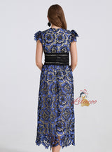 Deep V-neck Embroidered Solid Color Dress