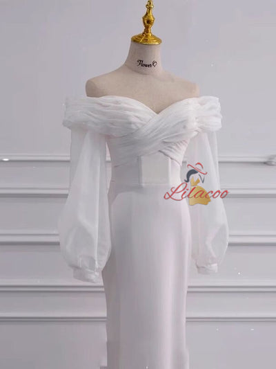 White Mermaid Long Sleeve Wedding Dress