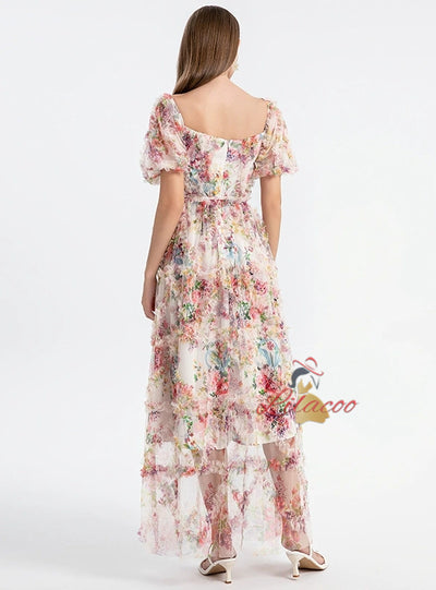 Heavy-duty Gauze Printed Spliced Ruffled Dress