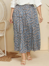 Geometric Printed Pleated Shirt Skirt Top Piece Suit